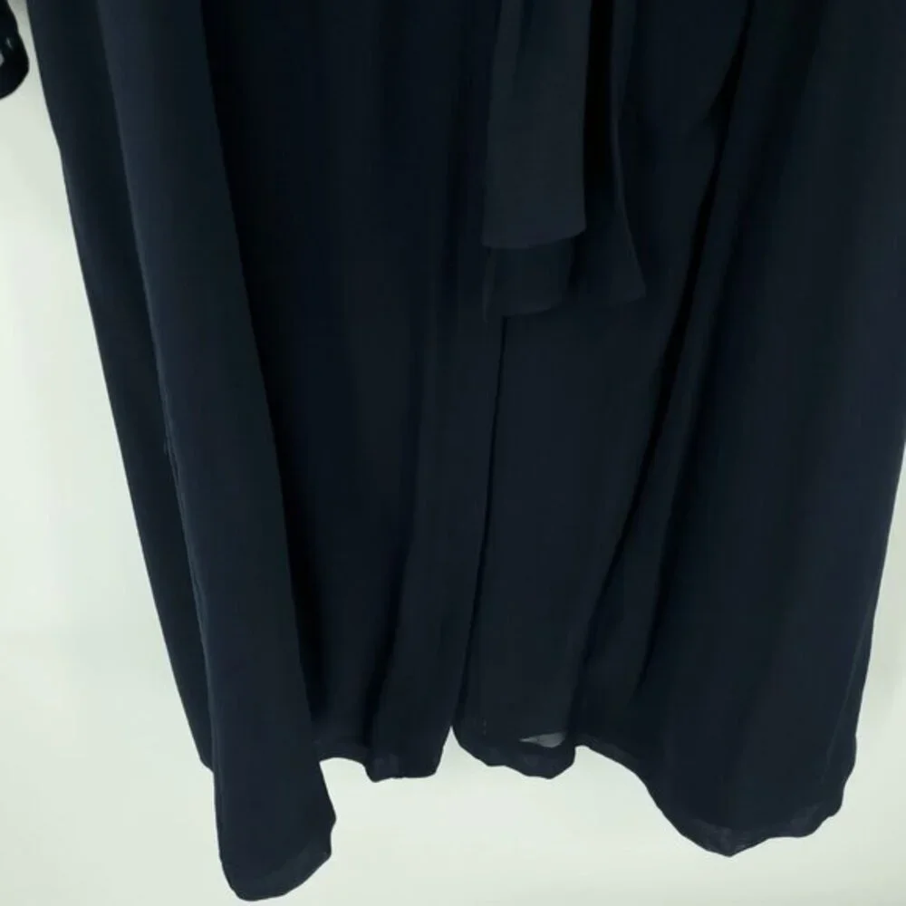 Boden 100% Silk Tie Neck Long Sleeve Midi Dress 12 US Navy Blue